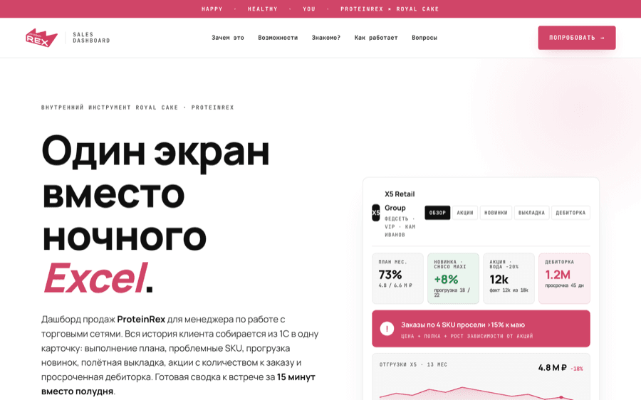ProteinRex Sales — дашборд продаж вместо ночного Excel